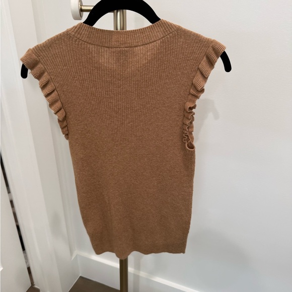 PAIGE Camel Cable Knit Ruffle Shoulder Tank - Picture 2 of 3